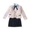 Корейский студенческий осенне-зимний костюм, униформа, розовый костюм, куртка, свитер, жилет, сетка, короткая юбка, костюмы для девочек, школьные JK Dres c5l8 #