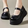 Kleidschuhe GKTINOO 2024 Frühling Retro Frauen Echtes Leder 7 cm Keile Heels Dicke Sohle Casual Damen Plattform Mary Janes