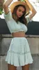 Work Dresses 2024 Summer Two Piece Sets Women Bohemian Casual Beach Skirts 2Pcs Lace Off Shoulder Crop Tops And Short Pleated Skirt