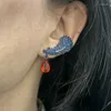 Boucles d'oreilles pendantes bilinéaire mode feuille bleu Royal avec boucle d'oreille en Zircon rouge Danling pour les femmes