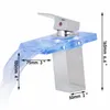 Bathroom Sink Faucets YANKSMART Waterfall Glass Polished Chrome Faucet LED Deck Mounted And Cold Mixer Tap