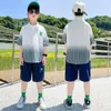 Kledingsets Kinderen T-shirt Vest Korte Mouw Pak 2024 Zomer Revers Top Casual Shorts Jongens Knappe 5-11 jaar Oud