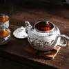 Teegeschirr-Sets, chinesisches handgefertigtes Tee-Set aus vergoldetem Silber, Heimbüro, Tablett, Teekanne, Tasse, rosévergoldet