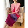 Party Dresses 2024 Miyake Pleated Women's Red Tassel Pullover Cape Striped Dress Jacquard Spring Warp Knitted Thermal Shawl Vintage