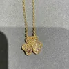 Designer Brand High Version Exquisite Carved Van Lucky Full Diamond Clover Necklace Fairy Thick Plated 18k Gold Live Broadcast