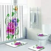 Tapis de bain goutte fleur 4 pièces/ensemble, ensemble de tapis de salle de bain antidérapants, rideau de douche imperméable, couvercle de couverture de toilette, décoration de maison