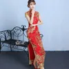 Chinês Traditial Chegsam Bordado Dr Bordado Casamento Lantejoulas Vermelhas Rendas Lg Qipao Festa Noite Sexy Dres H6BD #