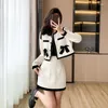 Work Dresses Fashion Elegant Tweed Two Piece Sets Small Fragrance Bow Short Jacket Cropped Coat High Waist Mini Skirts Suits Womens Outfits