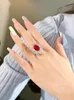 Cluster Rings Luxury Artificial Red Treasure 925 Sterling Silver Flower Ring Set With High Carbon Diamonds Versatile Wedding Jewelry