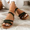 Freizeitschuhe für den Sommer, Damen-Sandalen mit offener Spitze, dünn, elastisch, niedriger Absatz, flach, bequem, weiche Sohle, Übergröße