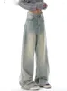 Jeans pour femmes Baggy Wide Leg Femmes Qualité Haute Taille Denim Pantalon Bleu Clair Pleine Longueur Coréenne Mode Streetwear Y2K