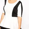 Plus Size Elegancka elegancka peplum Kobiety na pół rękawie czarno-białe marszczące bluzka bluzka Kobieta biurowa T-shirt 6xl 7xl A8RP#