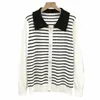 women Plus Size Jumper 4xl Slim Fit High Strecth Striped Sweater Casual Sweet Double Turn-down Collar Butt Decorati Pullover 74Pf#