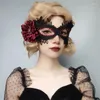 Party Supplies Women Black Felt Cloth Half Face Masquerade Mask With Red Rhinestone Flower Cosplay Costume Accessory Sexy Retro Eye Cover