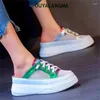 Sapatos casuais sola grossa mules mulheres couro de vaca plataforma dedo do pé redondo moda tênis sandálias fechado mocassins andando sapato de viagem