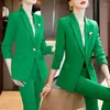 Pantalon de deux pièces pour femmes Costume vert Business Wear Capable Tempérament Printemps et automne Interview Formel Workwear Veste Salopette