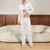 Jodimitty bequeme Loungewear aus Milchseide, stilvolles Herren-Pyjama-Set für Frühling und Sommer, einfarbig, passendes Revers, einreihig, lang