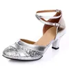 Dance Shoes Adult Sequin Square Closed Toe Salsa Women Ladies Girls Gold Silver Latin