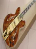 Najnowsza wysokiej jakości gitara elektryczna Jazz z złotym wibrato spaltedflame klon Toprosewood Guitarra6204716