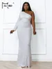 Missord White paljett Plus Size Party Dres Women Elegant One Shoulder LG Sleeve Bodyc Maxi Mermaid Prom Dr Evening Gown W4te#