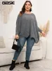 gibsie Plus Size Oversized Sweaters for Women 2023 Fall Winter Casual Round Neck Batwing Lg Sleeve Pullover Sweater Jumper 19Y7#