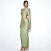 2023 New Bandage Women's Solid Color Long Sleeved Sexy Hollow Waist Dress 295397