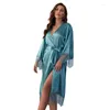 Cobertores Mulheres Sexy Pijamas Camisola Oversize Cetim Sedoso Kimono Roupão Vestido Casual Lingerie Íntima Nupcial Presente de Casamento Cobertor