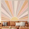 Tapices Boho Sun Tapiz Colgante de pared Retro 70s Abstracto Rayas Estética Amanecer Vintage para dormitorio Sala de estar