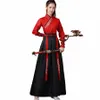 Chiński Dr Ancient Hanfu Kimo Black White Red Hanfu haft haft sztuki walki chiński styl taniec cosplay kostium Z7W9#