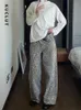 여자 청바지 표범 프린트 넓은 다리를위한 넓은 다리 미국 미국 세탁 레트로 스트리트 고민하라 주쿠 스타일 넥타이 가루 가기 y2k 캐주얼 바지
