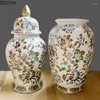 Frascos de armazenamento flores pintadas jarra de cerâmica frascos de gengibre vaso de flores artificiais porcelana jóias recipiente cosmético decoração de mesa