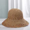 Wide Brim Hats Bucket crochet straw hat summer hollow sun breathable holiday wide Coquette woven H240330