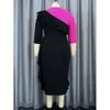 Am030723 Round Necked Ruffled Edge Color Blocking Slim Fit Black Slimming Party Dress 150091