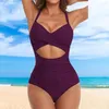 Kobiety w strojach kąpielowych Criss-Cross Projekt klatki piersiowej stały kolor jednoczęściowy bikini stylowy z kantarką na szczupły