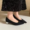 Kleidschuhe RIZABINA Frauen Pumps Kid Wildleder Spitze Zehe Slip On Frühling Herbst Dame Bequeme Feste Farbe Kristallabsatz Handgemacht