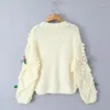 Women's Knits KEYANKETIAN Winter Prairie Chic Flowers Decoration Handmade Sweater Boho Coarse Yarn Button-up Knit Cardigans Top