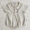 Summer Toddler Kids Stripe Bodysuit Boys Loose TurnDown Collar Jumpsuit Girl Baby Thin Shirt Crawlwear Onesie kläder 240325