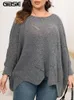 gibsie Plus Size Oversized Sweaters for Women 2023 Fall Winter Casual Round Neck Batwing Lg Sleeve Pullover Sweater Jumper 19Y7#