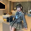 Girls JK Minform Spring Autumn College Suit Suit dziecięca koszulka plisowana spódnica 3pcs Set Student Loungewear z krawatem 2-10Y N43I#