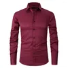 Męskie koszulki Sym Slim Fit Shirt Stylish Cardigan z obracającym kołnierzem długie rękawy miękki oddychający długość na biurze