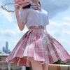 nuova uniforme scolastica giapponese studentessa coreana camicetta gonna a pieghe cravatta set completo ragazza gonna scozzese uniformi rosa per donna f86D #
