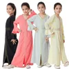 Etniska kläder muslimska flickor lång klänning våren ramadan broderi spets kaftan v-hals abaya för barn islamiska saudiarabien mantel marocain