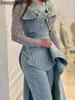 Feestjurken Moderne Dubai Jumpsuit met lange mouwen Avondjurk Linten Diamanten Kralen Strik Saoedi-Arabische formele jurk
