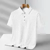 Polos masculinos negócios leves camisa polo de manga curta 2024 verão gelo seda cor sólida simples casual all-match high-end camiseta