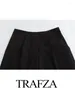 سروال نسائي Trafza امرأة غير رسمية عالية الخصر صلبة ألوان قلم رصاص النساء جيوب جانبية أنيقة الأزرار السوستة