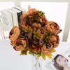 Decorative Flowers Artificial Silk Peony Bouquets Cloth Fake Simulation Props For Party Wedding Home Decoration (Coffee)