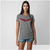 Damen T-Shirt 24Ss Zadig Voltaire Mode Damen Designer T-Shirt Sommer Baumwolle New Plover Tee Classic Letter Print Drilled U-Neck Ve Ot8Ag