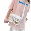 キャンバススモールバッグ日本のinshショルダーバッグかわいい面白いpers性刺繍クマの女の子の学生透明なメンガーバッグn1cu＃