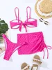 ملابس السباحة للسيدات ROSE RED BEACH SMAILS Swimsuit 3 قطع عالية الخصر بيكيني مجموعة ألوان صلبة ملونة من منشفة الصيف 2024 جديدة YQ240330