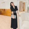 Party Dresses Shiny Silk Long Dress Noble Tall Summer Women's Girdling Slim Fit Elegant V-hals Streetwear Korean Black Blue